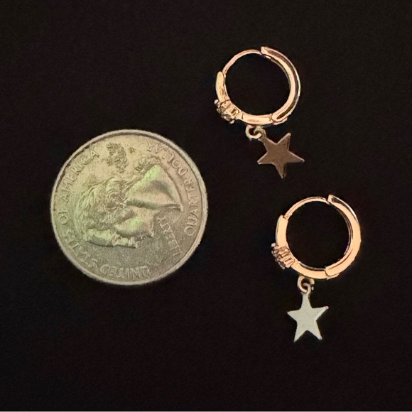 18k Yellow Gold Plated Star Dangle Huggie Earrings - Picture 4 of 4